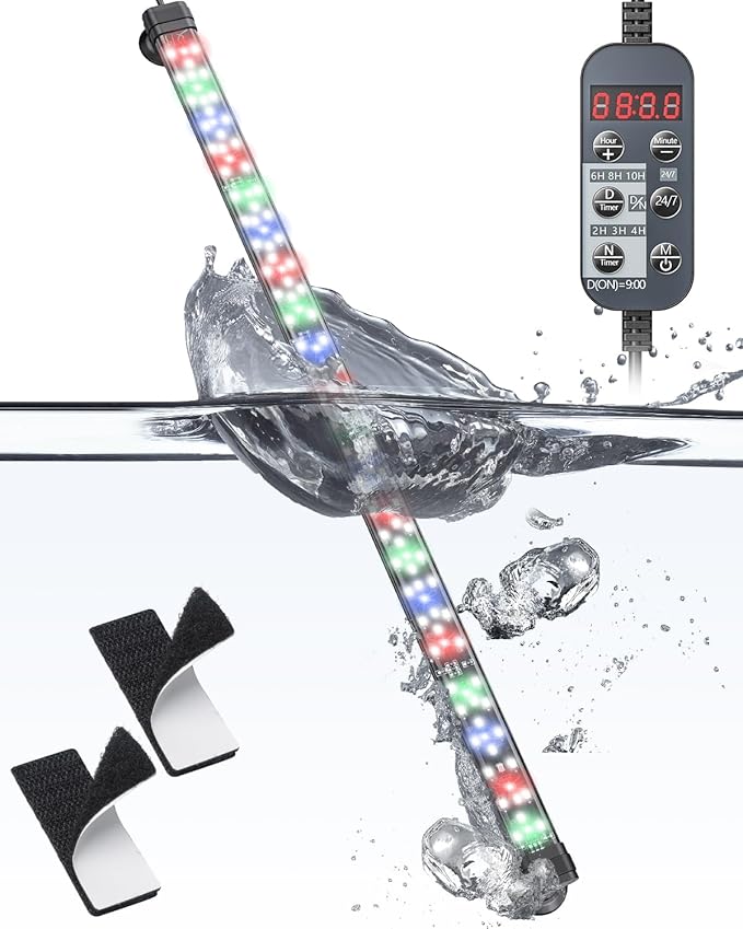 Pawfly 10 W Aquarium LED Light 20 Inch 24/7 Fish Tank Light with Full Spectrum Brilliant White Blue Red Green Lights Multi-Colored LEDs with D/N Mode Single Color Effects Timer & Adjustable Brightness Pawfly
