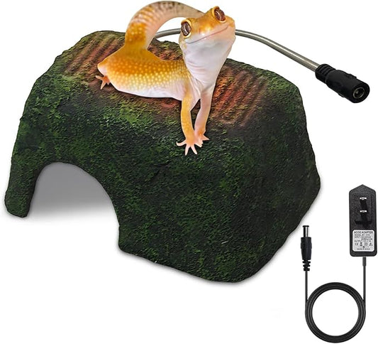 Heated Reptile Rock Cave, Reptile Hides and Caves, Heating Rock for Reptile Tank Decor for Small Reptile Hide with Heated Basking Platform for Lizards, Snake, Leopard Gecko, Reptiles Amphibians Gribouillage