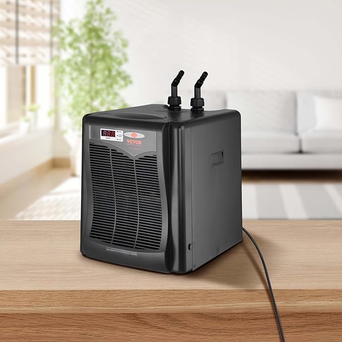 VEVOR Aquarium Chiller, 110 Gal 416 L, 1/3 HP Hydroponic Water Chiller, Quiet Refrigeration Compressor for Seawater and Fresh Water, Fish Tank Cooling System with Pump/Hose, for Jellyfish, Coral Reef VEVOR