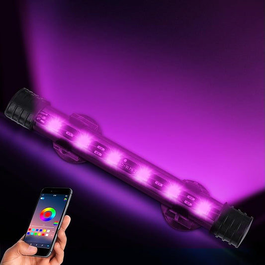 Smart App-Controlled RGB LED Aquarium Light with 16 Million Colors & 12 Dynamic Effects, Underwater Fish Tank Light with Timer, Submersible LED Lights with Adjustable Brightness and Speed -7'' POZANKI