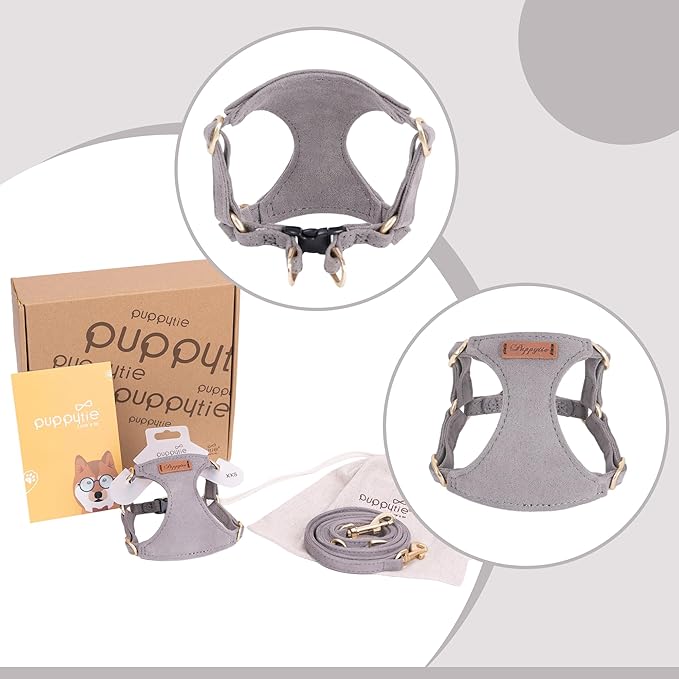Puppytie No Pull XXS Puppy Harness with Multifunction Dog Leash,Soft Adjustable No Choke Escape Proof Pet Harness Vest,Silver Grey,XXS - PAWPICO