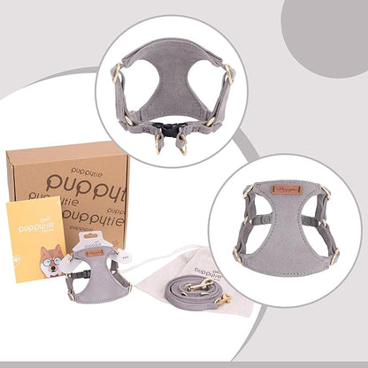 Puppytie No Pull XXS Puppy Harness with Multifunction Dog Leash,Soft Adjustable No Choke Escape Proof Pet Harness Vest,Silver Grey,XXS - PAWPICO