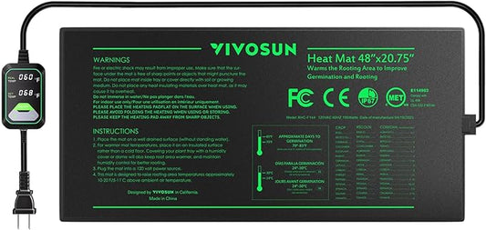 VIVOSUN 48"x20.75" Seedling Heat Mat with Built-in Temperature Controller, UL & MET-Certified Waterproof Plant Heating Pad for Germination, Hydroponics, Brewing, Breeding, and Greenhouses VIVOSUN