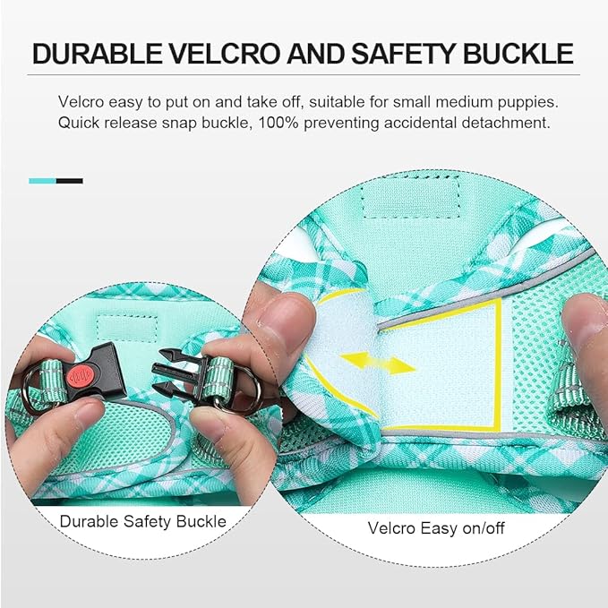 Mercano Soft Mesh Dog Harness and Leash Set, No-Chock Step-in Reflective Breathable Lightweight Easy Walk Escape Proof Vest Harnesses with Safety Buckle for Small Medium Dogs, Cats (Light Green, XL) PAWPICO