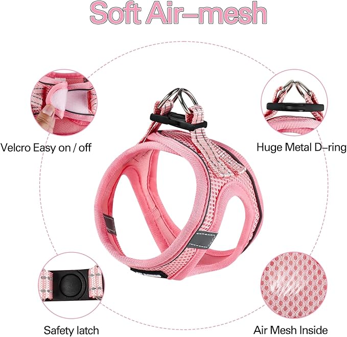 Dog Harness for Small Dogs, Small Dog Harness and Leash Set, Honeycomb Grid, Reflective Lightweight Harness & Anti-Twist Pet Lead,Dog Harness(Multi Color, Size: XS-S-M) (S, Pink) PAWPICO