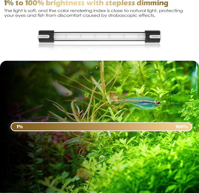 Aquarium Lights, Underwater LED Full Spectrum Aquarium Lights, IP68 Double Waterproof Submersible Aquarium Lights,10 Light Modes and infinitely dimmable, Aquarium Lights with Timer auto on/of GLOWRIUM