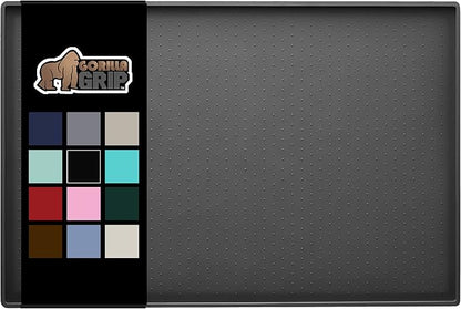 Gorilla Grip 100% Waterproof Raised Edge BPA Free Silicone Pet Feeding Mat, Dog Cat Food Mats Contain Spills Protects Floors, Placemats for Cats and Dogs Water Bowl, Pets Accessories 16x10, Charcoal - PAWPICO