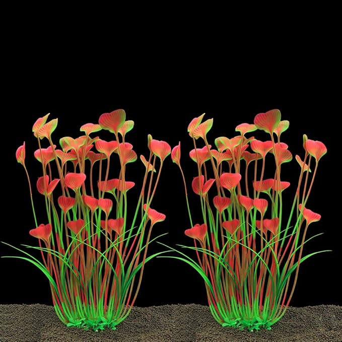 ALEGI Fish Tank Decorations Plastic Plants Large,Aquarium Artificial Plants Decoration Ornament Safe for All Fish-16 inch 2Pcs (Pink 2 pcs) ALEGIAquarium