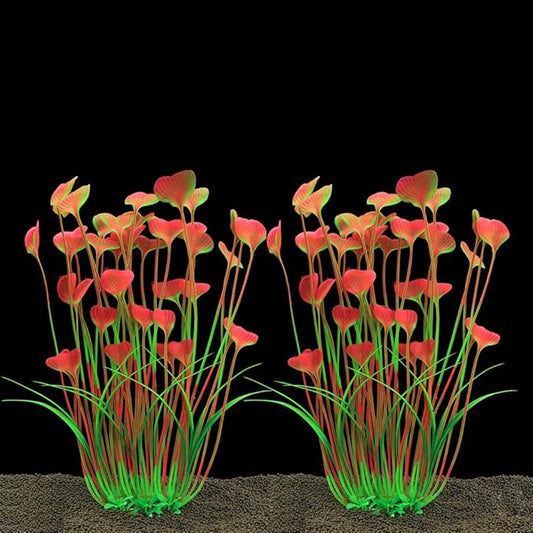 ALEGI Fish Tank Decorations Plastic Plants Large,Aquarium Artificial Plants Decoration Ornament Safe for All Fish-16 inch 2Pcs (Pink 2 pcs) ALEGIAquarium