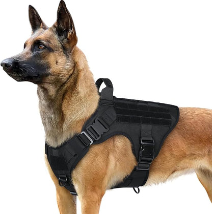 rabbitgoo Tactical Dog Harness Medium Sized, Heavy Duty Pet Harness with Handle, No-Pull Service Vest Medium Breed, Adjustable Military Dog Vest for Training Hunting Walking, Black, M rabbitgoo