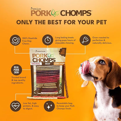 Pork Chomps Dog Chews, 5-inch Munchy Sticks, Assorted Flavors, 100 Count - PAWPICO