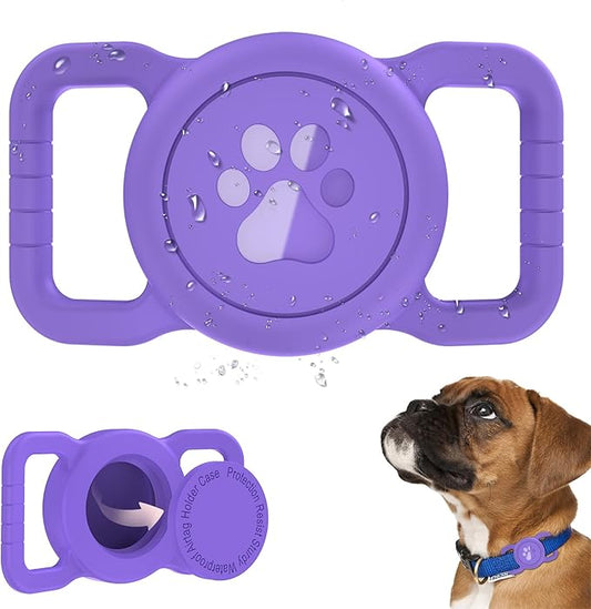 SANKALA Airtag Dog Collar Holder, [1 Pack] Waterproof Dog Airtag Holder, Silicone Full Body Covered Anti-Lost Protective Apple Air Tag Holder for Pet Collar - Fits All Width Collars, Dark Purple SANKALA