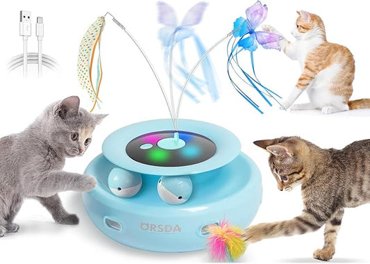 ORSDA Cat Toy, 3-in-1 Automatic Cat Toys for Indoor Cats, Electronic Whack a Mole, Fluttering Butterfly,Track Balls Kitten Toy, Rechargeable Power Interactive Feather Toys for All Breeds - PAWPICO
