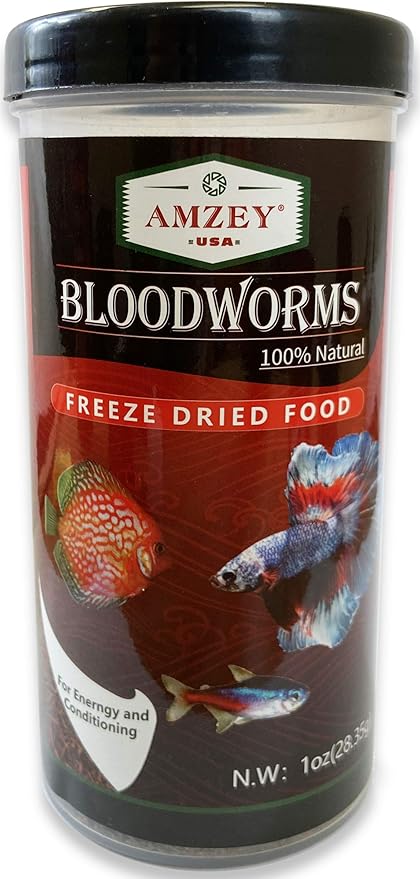Blood Worms 1 oz -100% Natural Freeze Dried Blood Worms - Aquarium Fish Food - High Protein Food for Betta Fish, Food for Goldfish, Food for Cichlid, Food for Guppy, Food for Discus, Food for Turtle Amzey
