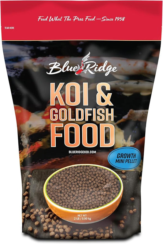 Blue Ridge Koi Fish Food 2lb - Koi Food Mini Growth Formula Goldfish Food, Premium Fish Food for Ponds, Ponds Fish Food, Koi Food Fall and Winter Fish Food, Floating Pond Pellets Fish Food BlueRidgeFishHatchery