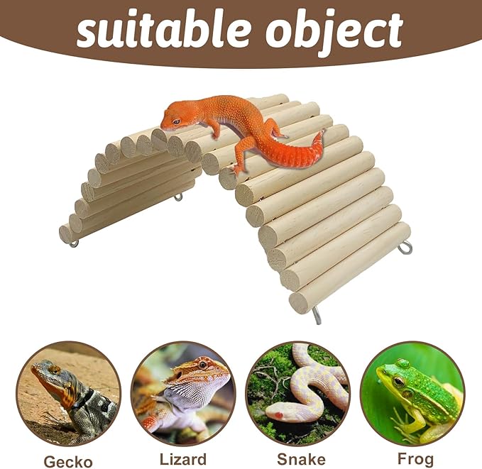 Hamiledyi Hides for Tortoises Wood Bendy Bridge Reptile Hide Climbing Ladder Hide Cave Turtle Habitat Decor for Lizards Gecko Spiders Snakes (11.37" X 5.9") Hamiledyi