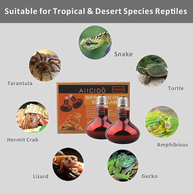 Aiicioo Reptile Red Night Light Bulb - 100W Reptile Heat Lamp Bulb Infrared Basking Spot Lamp for Bearded Dragon Lizard Turtle Hermit Crab Leopard Gecko Snake Chameleon Tank AIICIOO