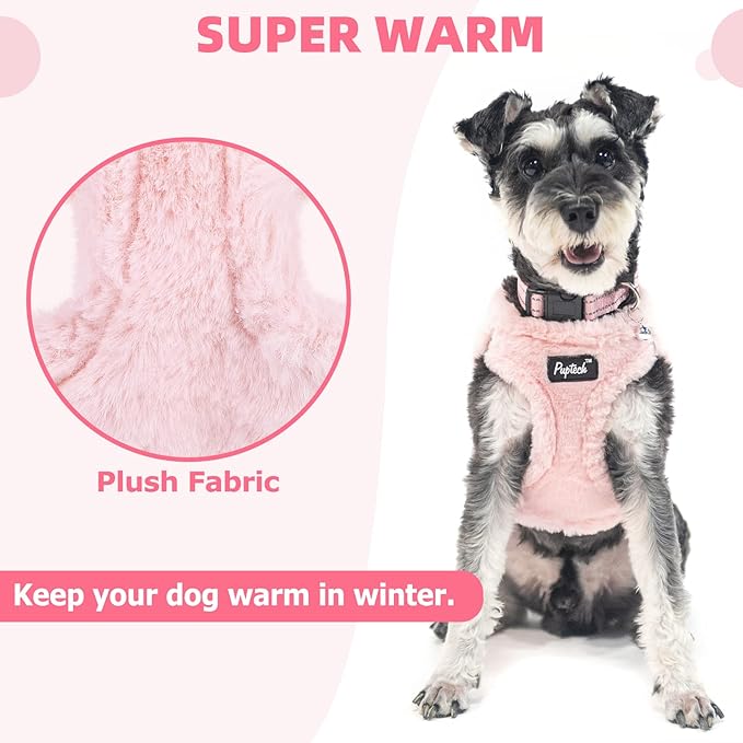 PUPTECK Adjustable Dog Harness Collar and Leash Set Step in No Pull Pet Harness for Small Medium Dogs Puppy and Cats Outdoor Walking Running, Soft Mesh Padded Reflective Vest Harnesses, Plush Pink S PUPTECK