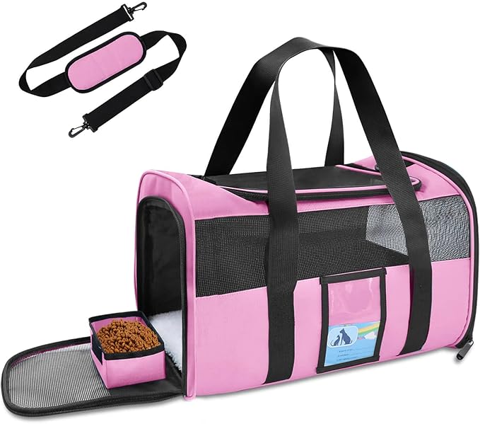 Refrze Pet Carrier Airline Approved, Cat Carriers for Medium Cats Small Cats, Soft Dog Carriers for Small Dogs Medium Dogs, TSA Approved Pet Carrier for Cats Dogs of 15 Lbs, Puppy Carrier,Pink - PAWPICO