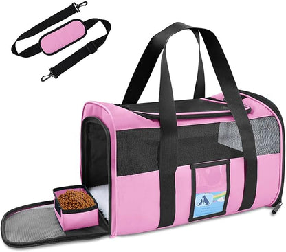 Refrze Pet Carrier Airline Approved, Cat Carriers for Medium Cats Small Cats, Soft Dog Carriers for Small Dogs Medium Dogs, TSA Approved Pet Carrier for Cats Dogs of 15 Lbs, Puppy Carrier,Pink - PAWPICO