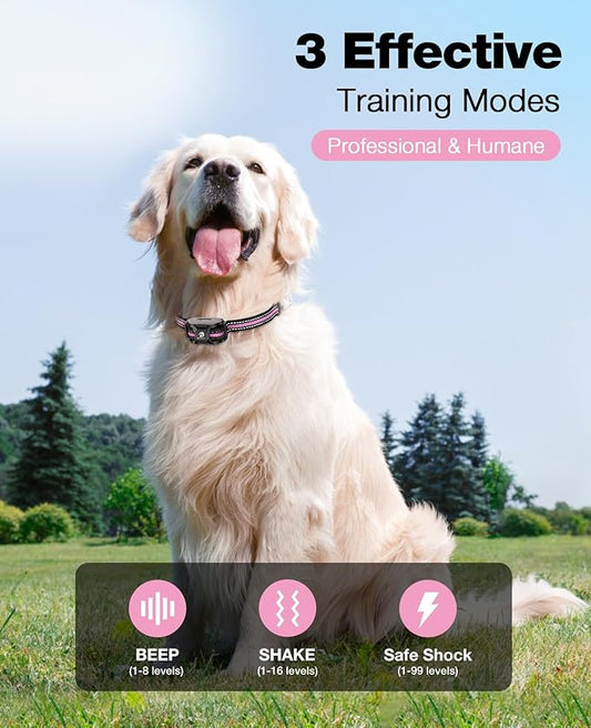 Bousnic Dog Shock Collar - 3300Ft Dog Training Collar with Remote for 5-120lbs Small Medium Large Dogs Rechargeable Waterproof e Collar with Beep (1-8), Vibration(1-16), Safe Shock(1-99) (LightPink) BOUSNIC