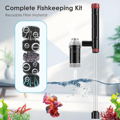 AKKEE Aquarium Vacuum Gravel Cleaner, 8 in 1 Multifunctional 36W Fish Tank Gravel Cleaner Vacuum for Water Changer Wash Sand Water Filter Circulation Aquarium Vacuum Cleaner with Timed Off Waterproof AKKEE