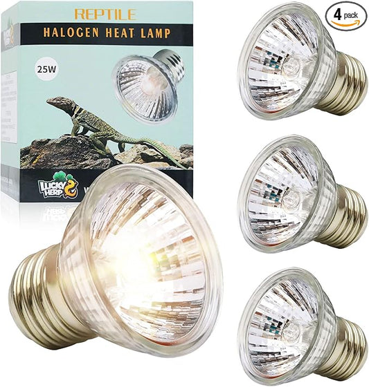 LUCKY HERP 4 Pack 25W UVA UVB Reptile Light Bulbs, Heat Lamp Bulbs for Reptiles and Amphibians, Basking Light Bulb for Turtle, Bearded Dragon, Lizard Heating Use LUCKYHERP