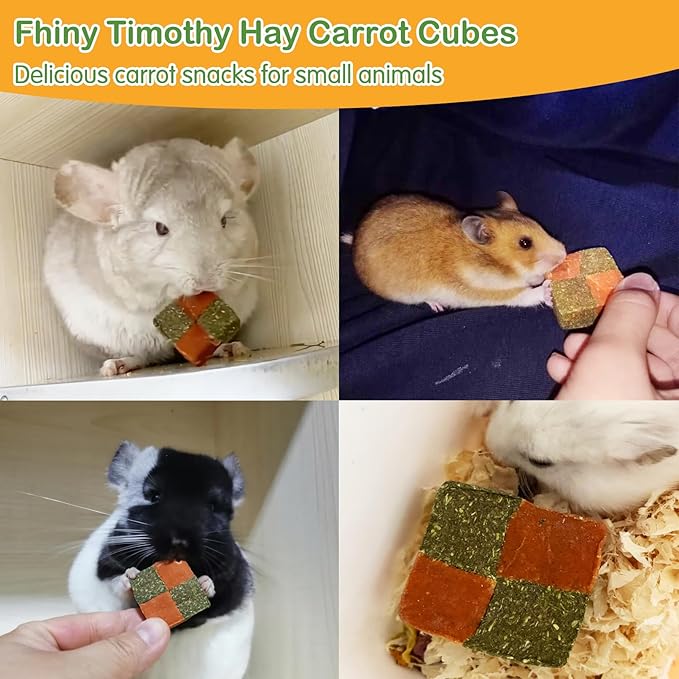 Fhiny 24 PCS Rabbit Chew Toys, Natural Timothy Hay Carrot Biscuit Handmade Bunny Molar Toys for Teeth Small Animal Snacks for Rabbits Guinea Pigs Chinchillas Hamsters Gerbils Fhiny