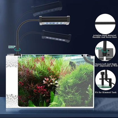 Lominie Planted Aquarium Light, 2-Channel Timer Dimmer Freshwater Small Fish Tank Light 6500K with Gooseneck for Planted Refugium Nano Tank (Freshwater) Lominie