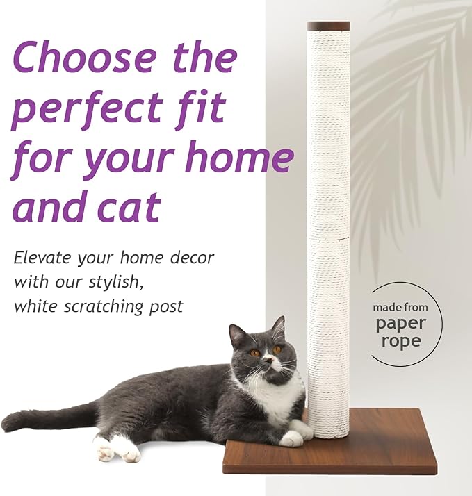 Necoichi 31.5” Tall Cat Scratching Post Kitten Scratcher Paper Rope Scratch Posts Trees with Hanging for Indoor Cats (31.5 inches for Adult Cats, Large, Dark Cherry) - PAWPICO