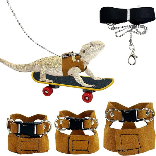 PINVNBY 3 Size Bearded Dragon Leash and Harness Set Adjustable Bearded Dragon Harness with Lizard Traction Rope Mini Scooter Toy for Bearded Dragon Lizard Reptile to Walking Outdoor PINVNBY