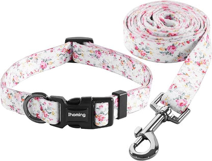 Ihoming Dog Collar and Leash Set for Daily Outdoor Walking Running Training, Floral Sky Design for Small Boys Girls Dogs Cats Pets, S-Up to 20LBS Ihoming
