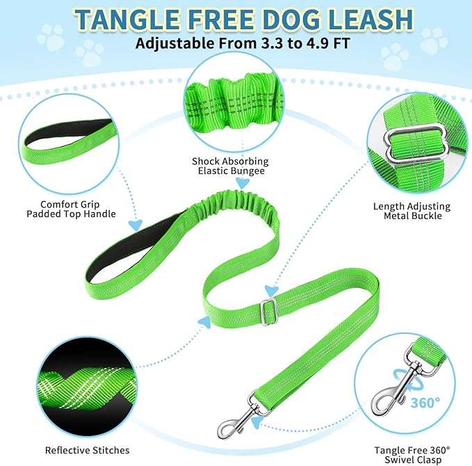 SlowTon No Pull Small Dog Harness and Leash Set, Puppy Soft Vest Harness Neck & Chest Adjustable, Reflective Lightweight Harness & Anti-Twist Pet Lead Combo for Small Medium Dogs (Green-Front Clip,XS) SlowTon