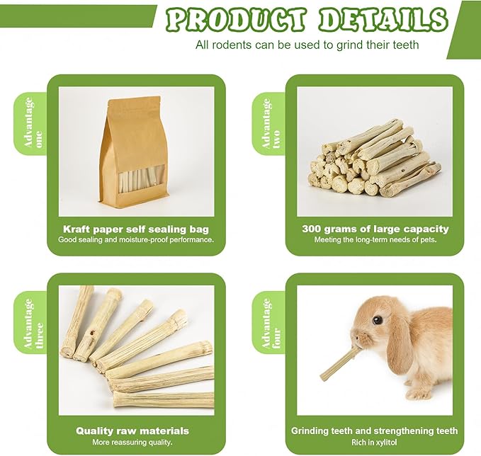 300g/0.66lb Sweet Bamboo Chew Sticks for Rabbits Bunny Chew Toys Molar Treats Snack for Small Animals Hamsters Chinchillas Guinea Pigs Natural Teeth Grinding Toys Heylcm