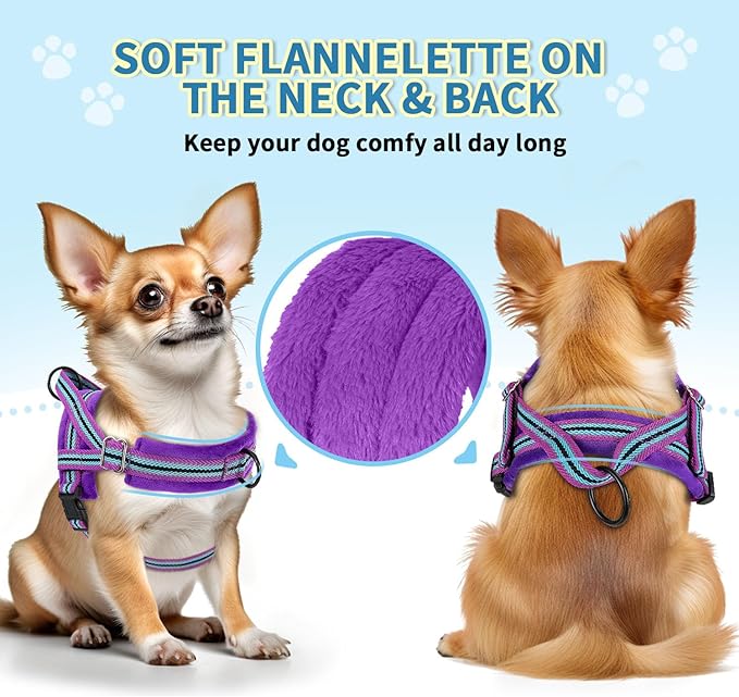 SlowTon No Pull Small Dog Harness and Leash Set, Puppy Soft Vest Harness Neck & Chest Adjustable, Reflective Lightweight Harness & Anti-Twist Pet Lead Combo for Small Medium Dogs (PU-Front Clip, S) SlowTon