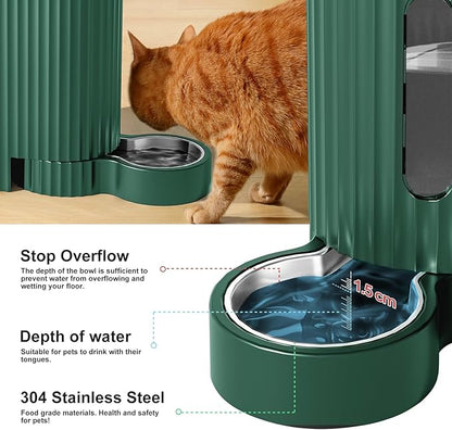 Gardner Pet Automatic Gravity Cat Food Feeder and Water Dispenser Stainless Steel Two-in-One Set Large Capacity Dispenser for Pets Dogs, Puppies, Kittens - PAWPICO