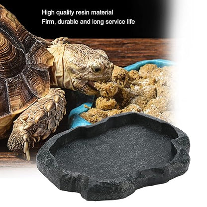 Reptile Feeder,Reptile Rock Food Dish,Terraium Bowl Plastic Shallow Reptile Feeder for Food and Water Feeding Dish for Lizard Gecko Bearded Dragon (M-Moyu Green) ciciglow