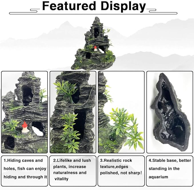 Aquarium Decorations Large and Tall Large Aquarium Decorations for Fish Tank Decorations Fish Tank Ornaments Mountain View Stone Ornament Tree Rock Cave Artificial Fish Tank Ornament GOLOMOZ