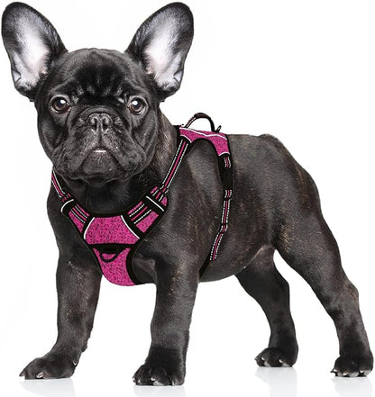 BARKBAY No Pull Dog Harness Large Reflective Dog Harness with Front Clip and Easy Control Handle for Walking Training Running with ID tag Pocket(Pink/Black,S) BARKBAY