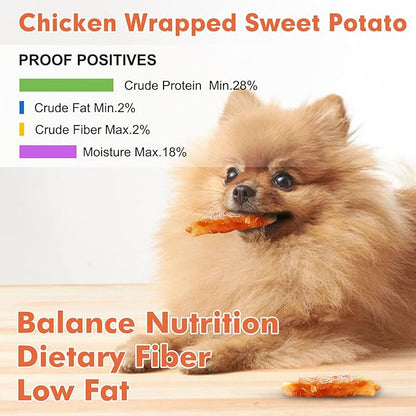 MON2SUN Dog Treats Rawhide Free Chicken Wrapped Sweet Potato Dog Snacks, Gluten & Grain Free Dog Treats for Puppy and Small Dogs, (Chicken, 1.56 Pound-Pack of 1) - PAWPICO