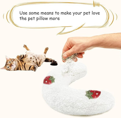 ucho Pillow for Cats, Ultra Soft Fluffy Pet Calming Toy Half Donut Cuddler, U-Shaped Pillow for Pet Cervical Protection Sleeping Improve - White ucho