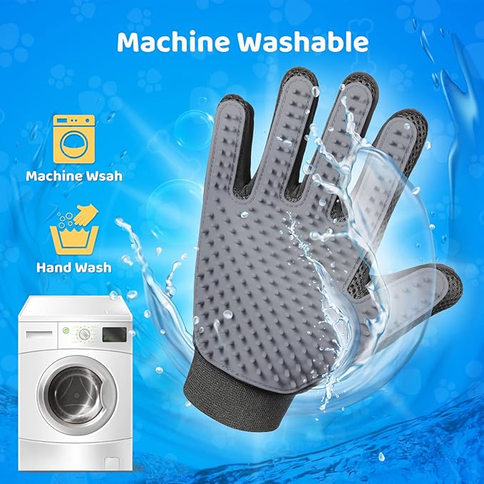 Upgrade Version Pet Grooming Glove - Gentle Deshedding Brush Glove - Efficient Pet Hair Remover Mitt - Enhanced Five Finger Design - Perfect for Dog & Cat with Long & Short Fur - 1 Pair (Gray) - PAWPICO
