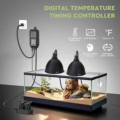 Reptile Thermostat, Reptile Light Timer for Temperature and Lighting Control, Day-Night Timer Thermostat with Reptile Thermometer for UVB Light, Heat Lamp, Heating Pad, 10A 1250w REPTITRIP