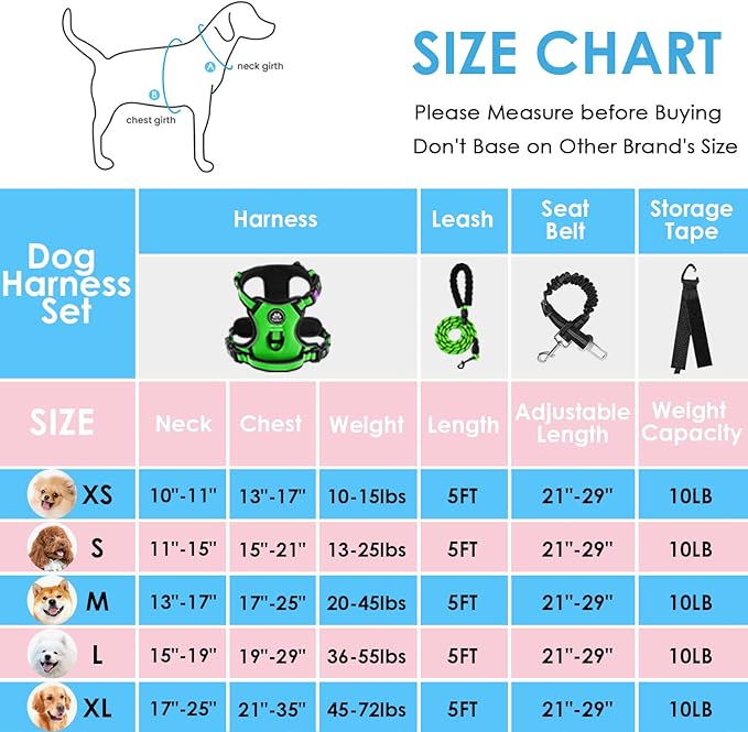 NESTROAD Dog Harness, Adjustable Oxford Harness with Leash, Reflective No-Choke Pet Vest with Easy Control Handle (M, Fluorescent Green) NESTROAD