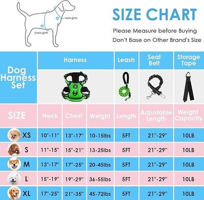 NESTROAD Dog Harness, Adjustable Oxford Harness with Leash, Reflective No-Choke Pet Vest with Easy Control Handle (M, Fluorescent Green) NESTROAD