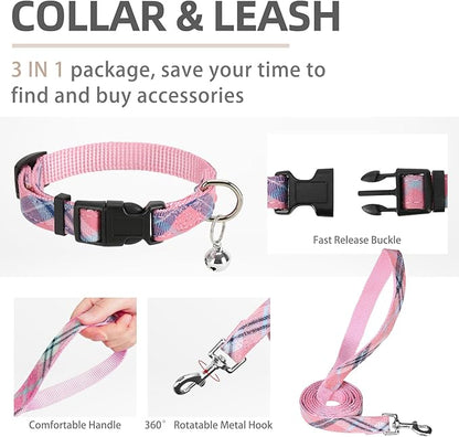 PUPTECK Adjustable Dog Harness Collar and Leash Set Step in No Pull Pet Harness for Small Medium Dogs Puppy and Cats Outdoor Walking Running, Soft Mesh Padded Reflective Vest Harnesses, Pink XL PUPTECK