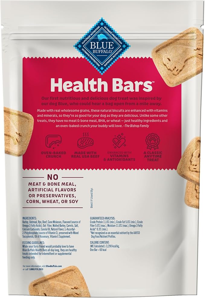 Blue Buffalo Health Bars Crunchy Dog Biscuits, Oven-Baked With Natural Ingredients, Beef, 16-oz Bag - PAWPICO