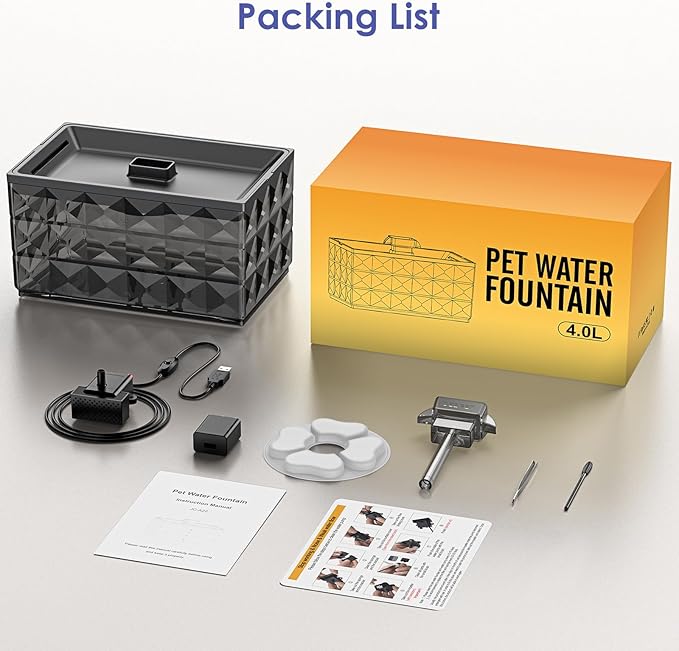Cat Water Fountain, 135oz/4L Ultra Quiet Automatic Pet Water Fountain with Colorful LED Indicator for Water Shortage Alert, Dog Water Dispenser with Replacement Filters (Grey) - PAWPICO