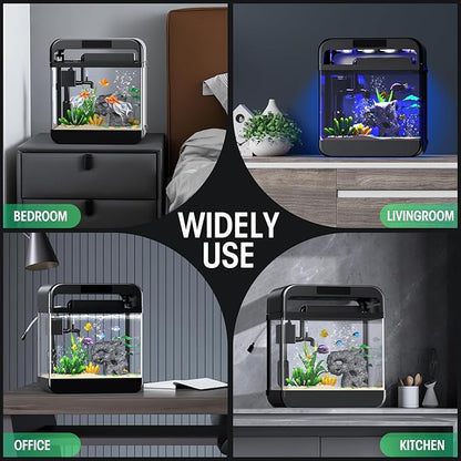 Fish Tank Aquarium 2.2 Gallon with Adjustable 3 Color Lighting Self Cleaning 3 in 1 Pump with Filteration, Oxygenation, Water Circulation Triple Function, HD Float Glass, Leak-Proof Thickened Base Focusonhomelifeandhealth