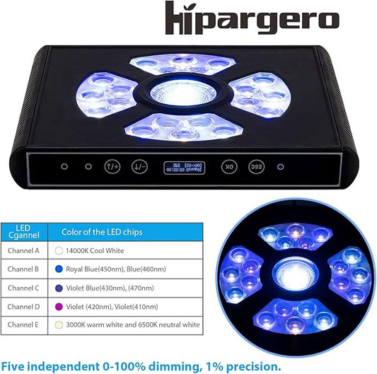 Aquarium Lights-100 watt 5 Channels Sunrise Sunset Moonlight Reef Lights for Coral SPS LPS Saltwater Tank(Black) HIPARGERO